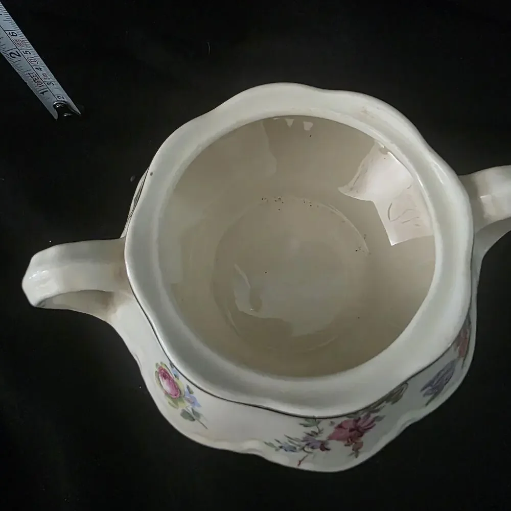 Vintage Homer Laughlin Virginia Rose Floral Covered Sugar Bowl Tureen Gold Trim